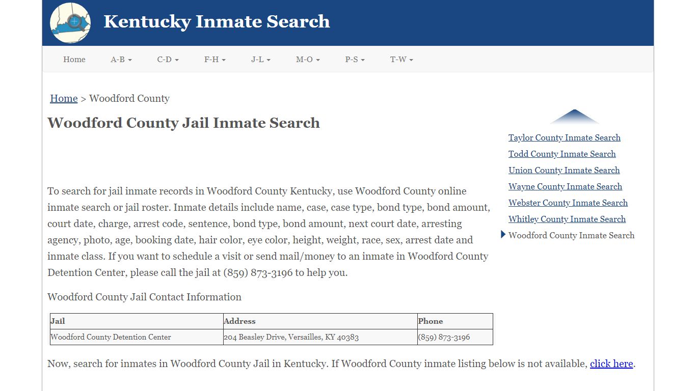 Woodford County KY Jail Inmate Search