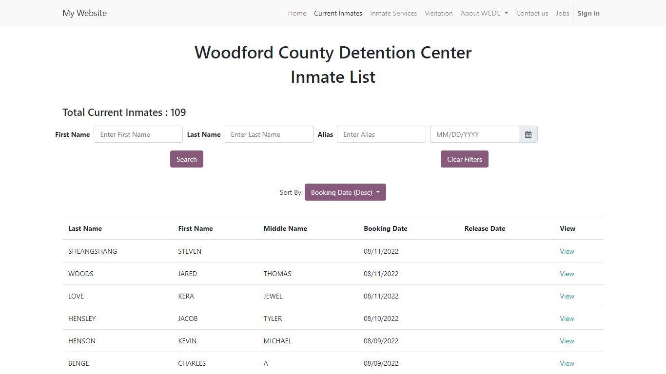 Inmates list | My Website - Woodford County Detention Center